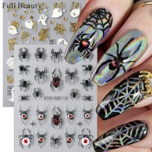 FULL BEAUTY跨境新款万圣节浮雕立体宝石蜘蛛恶魔眼美甲贴纸批发