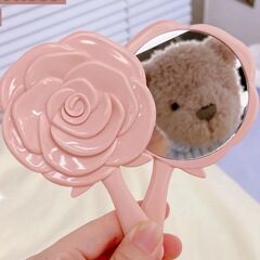Large rose flower makeup mirror ins style girly heart handheld mirror make-up mirror student portable small mirror wholesale
