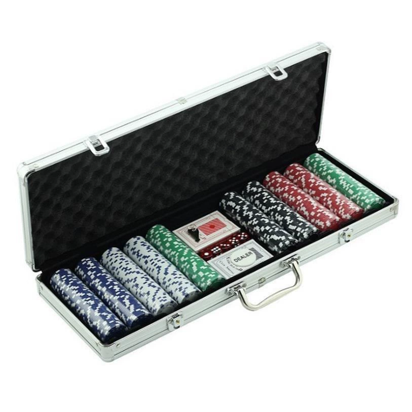 Набор фишек для покера Texas Hold 'Em алюминиевый футляр 500 фишек чипы блёстки
