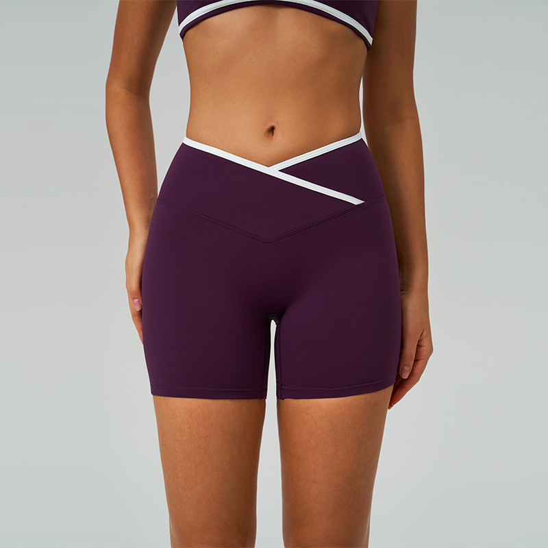 Pantalones cortos de yoga de cintura alta cruzada transfronteriza, desnudos apretados, pantalones cortos deportivos de alta cadera, pantalones de fitness de mujer, 8843