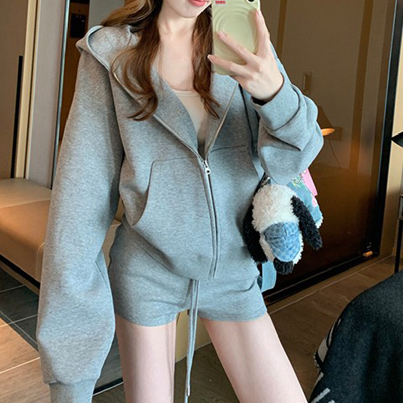 松弛感穿搭一整套卫衣套装女2025新款秋季宽松外套休闲短裤两件套|undefined