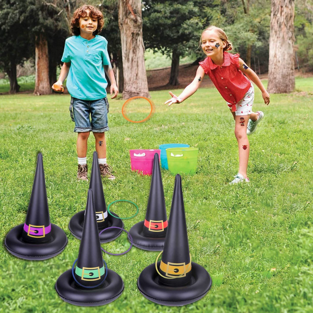 Производитель в наличии надувной детский наконечник из ПВХ Рождественская шляпа наконечник интеллектуальная игра игрушка распылитель воды Радуга плавающий ряд