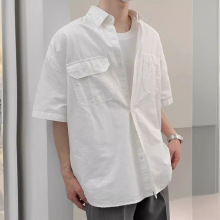 小众质感休闲短袖衬衫男夏季新款bf风韩版宽松潮流五分袖衬衣外套