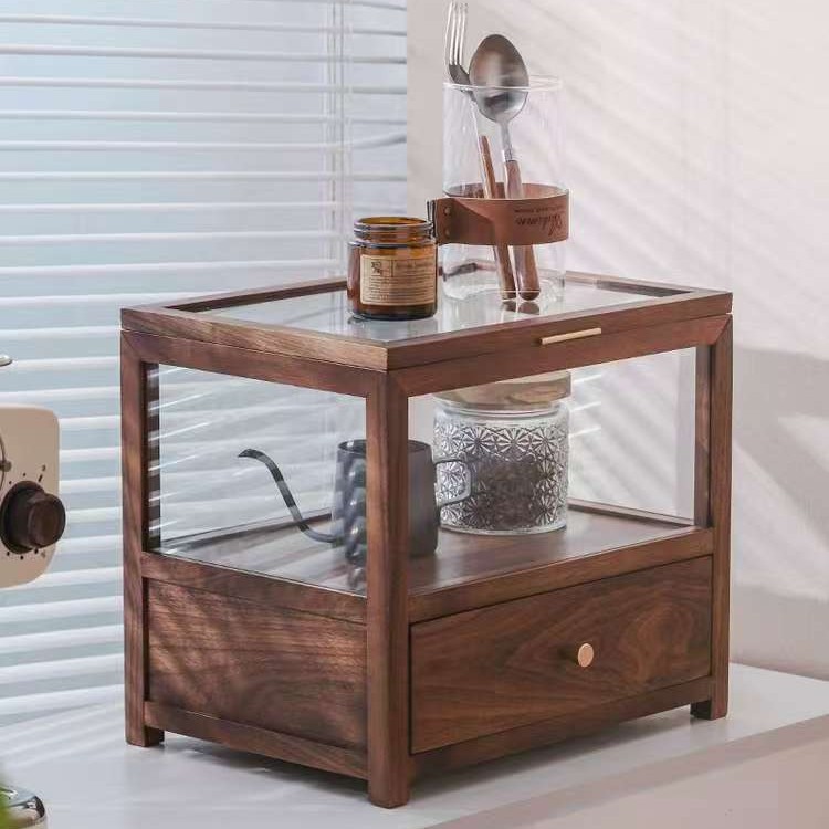 黑胡桃木茶壶收纳柜桌面玻璃防尘展示柜差距杯具文玩实木陈列柜子