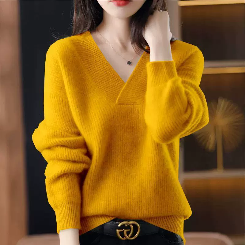 Demi-season solid knitted sweater, loose fit, increased thickness