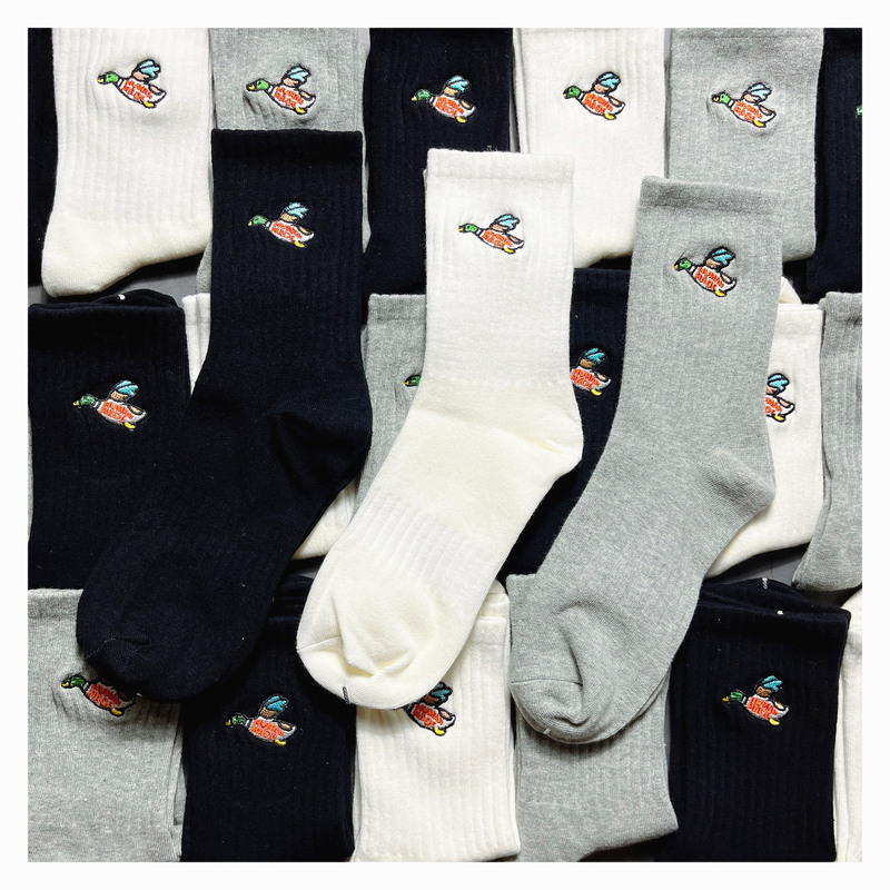 Japanese Trendy Brand Human Md Little Flying Duck Embroidered Socks Mid-High Cotton Socks Men's and Women's Street Sports Duck Socks