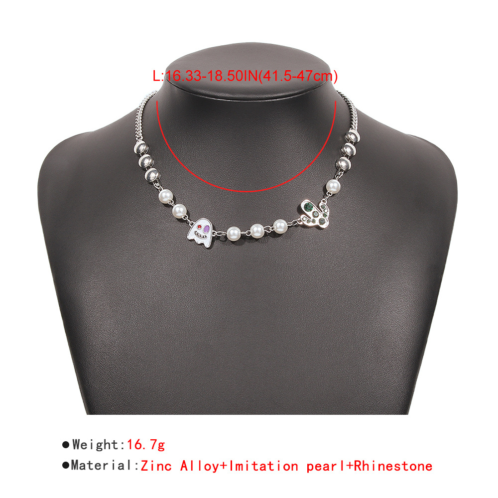 Fashion White K Halloween Alloy Pearl Ghost Necklace
