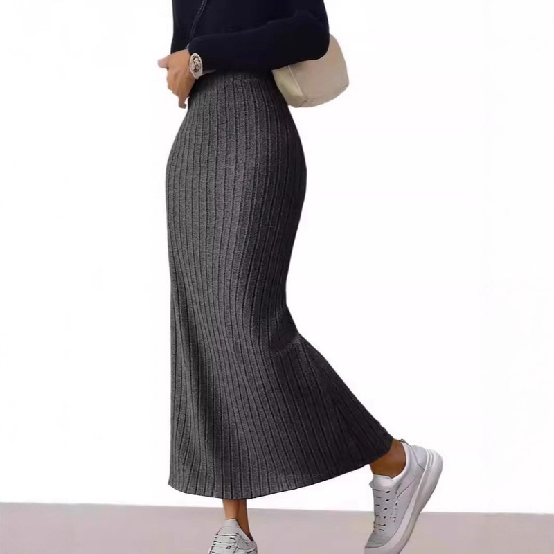 Mid-Length Knitted Skirt European and American Style 2025 New Cross-Border High-Waisted Side-Slit Slim-Fit Women's Autumn and Winter Dress Mid-Length Knitted Skirt European and American Style 2025 New Cross-Border High-Waisted Side-Slit Slim-Fit Women's Autumn and Winter Dress
