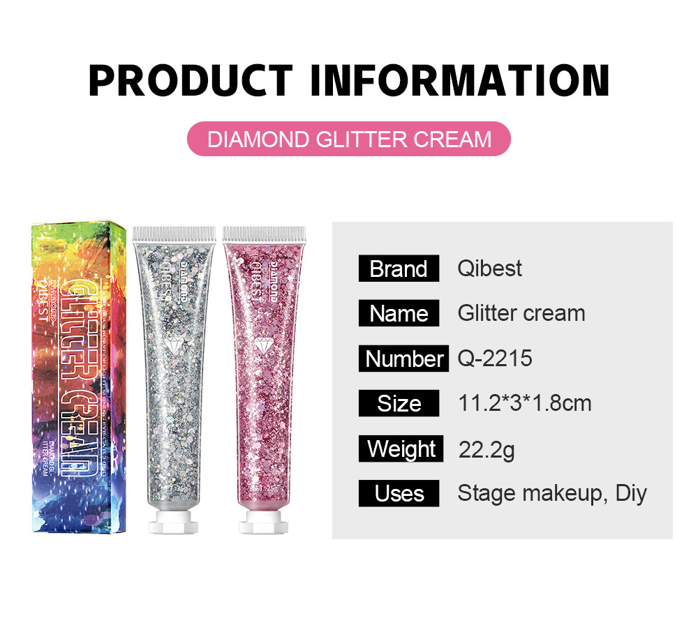 QIBEST Single-color Sparkling Eyeshadow Sequin Cream for Dazzling brightening of the Face and Body, Sequin Gel Stage Makeup undefined