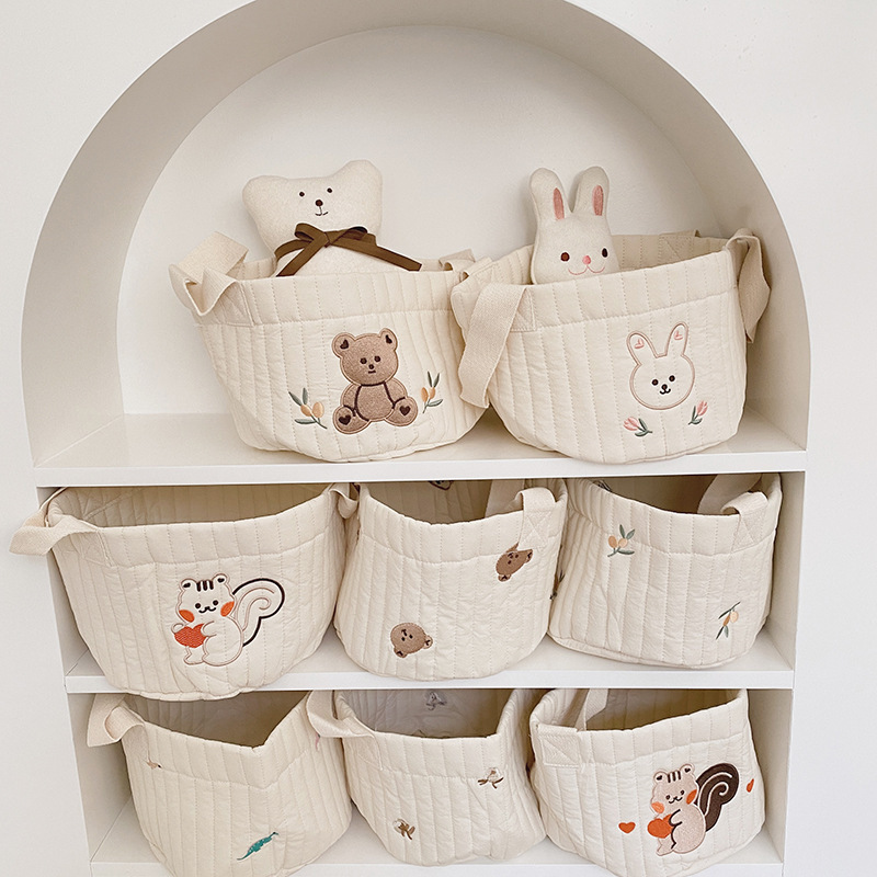 Ins Beige Cotton Embroidered Baby Diaper Clothes Toy Fidelity Bag Baby Bed Storage Bag Multi-Use Storage Basket Ins Beige Cotton Embroidered Baby Diaper Clothes Toy Fidelity Bag Baby Bed Storage Bag Multi-Use Storage Basket