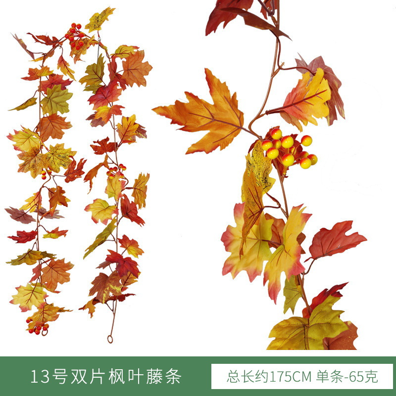 Hoja de arce artificial ratán Halloween adornos hojas artificiales artificial verde planta pared Amazon Acción de Gracias decoración colgante de pared