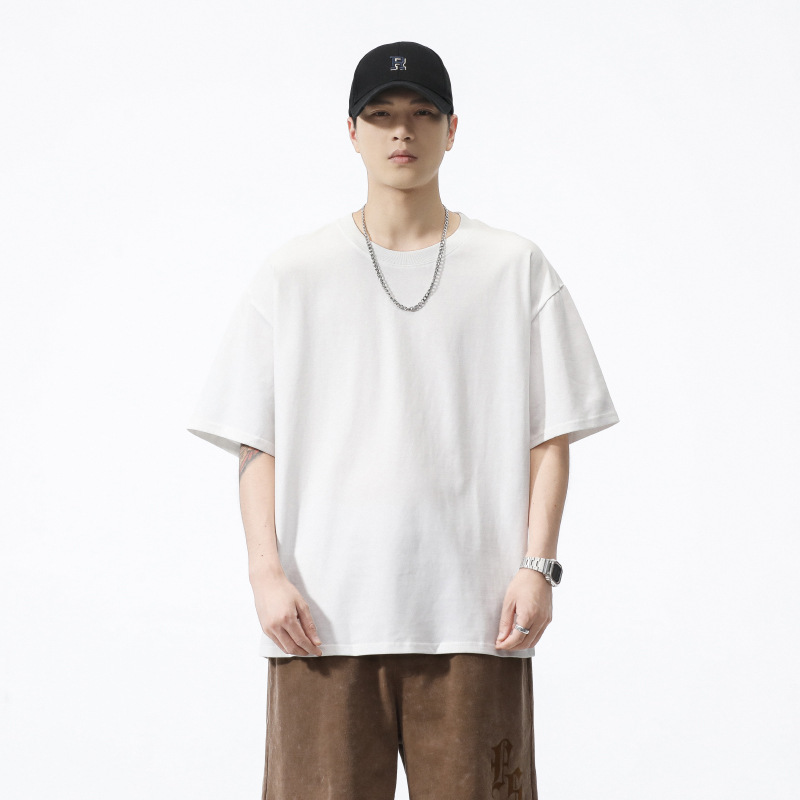 T2420 | plus size Men's Summer New 260G Heavy Crewneck T-shirt Men's Simple Joker Loose Solid Color Short Sleeve