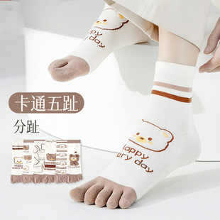 Five-finger socks women's Mori summer mid-calf length socks thin cotton socks toe socks sweat-absorbent anti-foot five-finger socks women's Mori summer