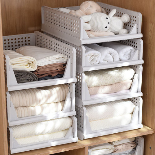 Folding storage rack wardrobe storage rack storage basket layered partition drawer type stackable wardrobe clothes organizing rack