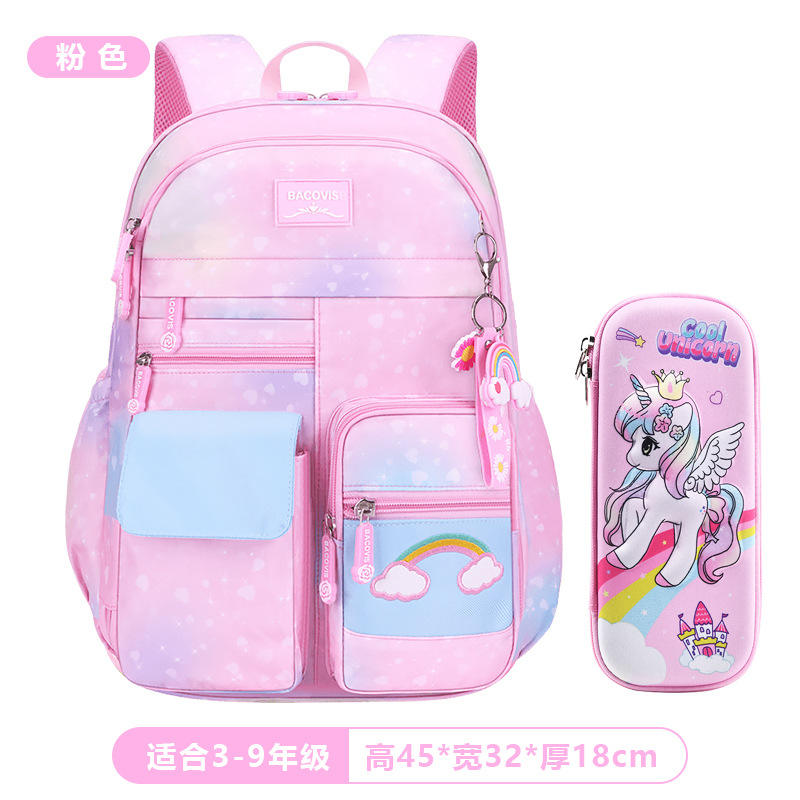 Mochila escolar transfronteriza para niñas lindas mochila arco iris de gran capacidad lateral abierta mochila de grado 1 - 2 - 3 - 6