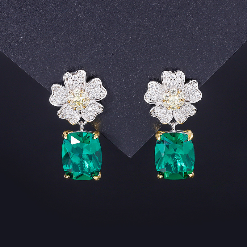 Zhuang Sheng joyería S925 plata simulación color tesoro embalaje independiente flor retro simple de las mujeres 8*10