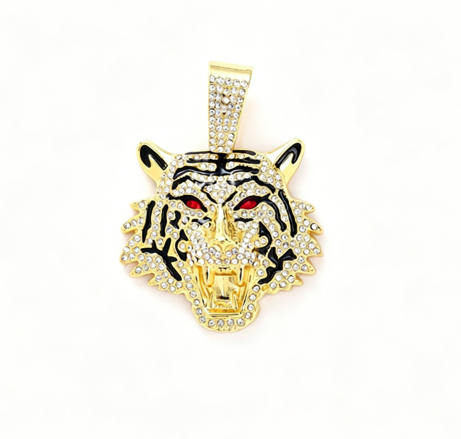 Collar Cubano con Colgante de Tigre 3D en Aleación Estilo Europeo y Americano, Joyería Moderna y Exclusiva para Hombre, Tendencia Hip-Hop