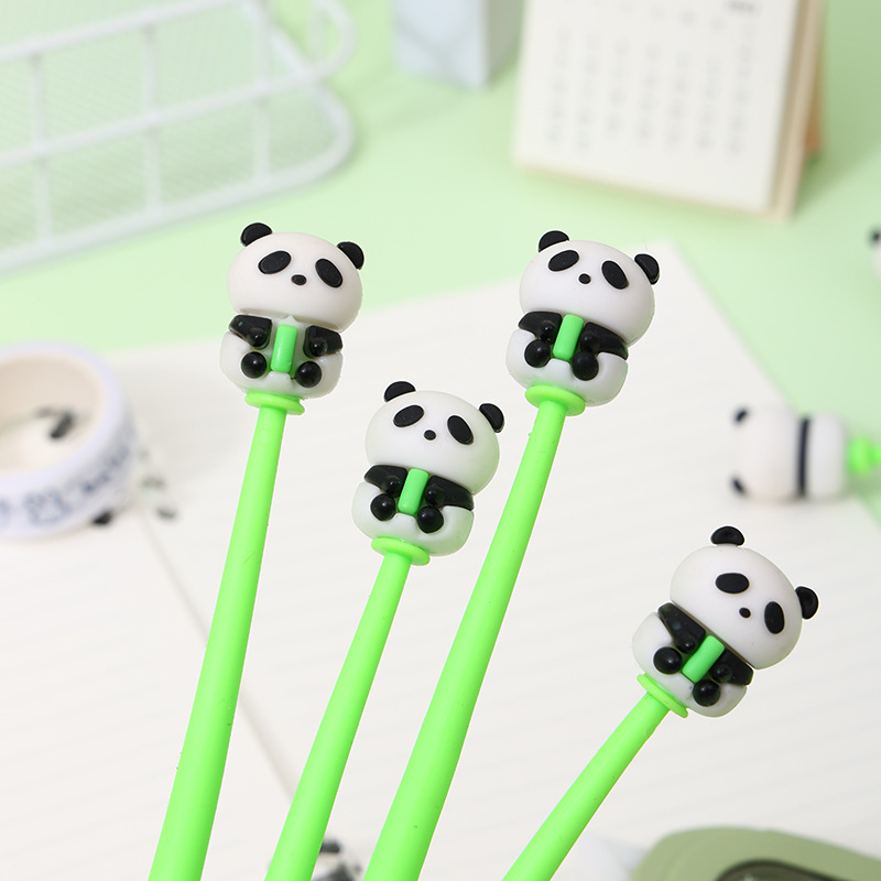 Pegamento suave Panda sacudida pluma de gel forma de dibujos animados pluma de columpio pluma de regalo negro pluma de firma estudiante papelería