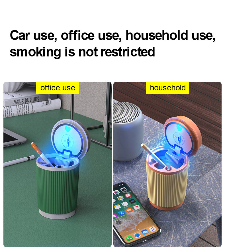 Car Ashtray with Light, One-Click Opening Lid, Luminous Alloy Liner Ashtray, Coffee Cup Beverage Led