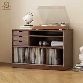 实木黑胶唱机柜带抽屉 音响架唱片收纳柜 客厅CD光盘杂志置物架