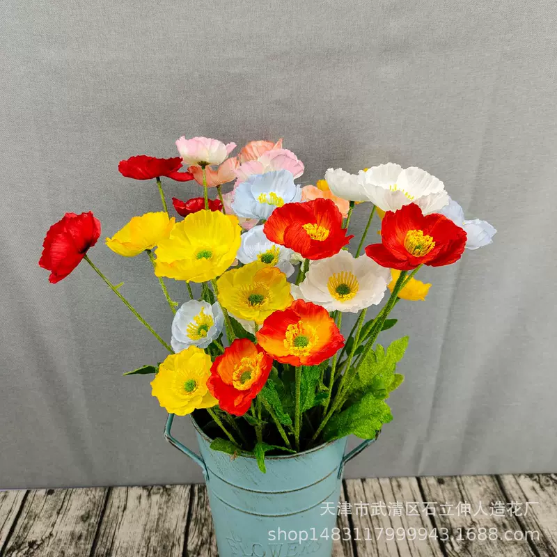 Manufacturer supplies artificial poppies, poppy flowers, wedding hall road leads, artificial flowers decoration, wholesale artificial flowers