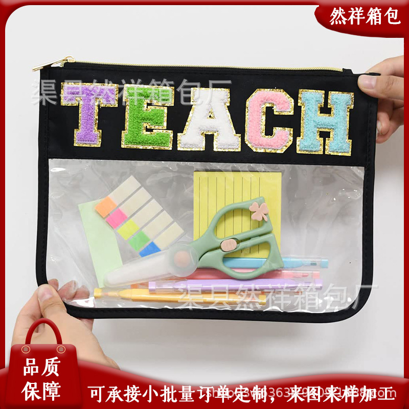 Amazon Chenille Letter Cosmetic Bag Christmas Snacks Transparent Zipper Bag Teacher Cosmetic Lipstick Storage Bag