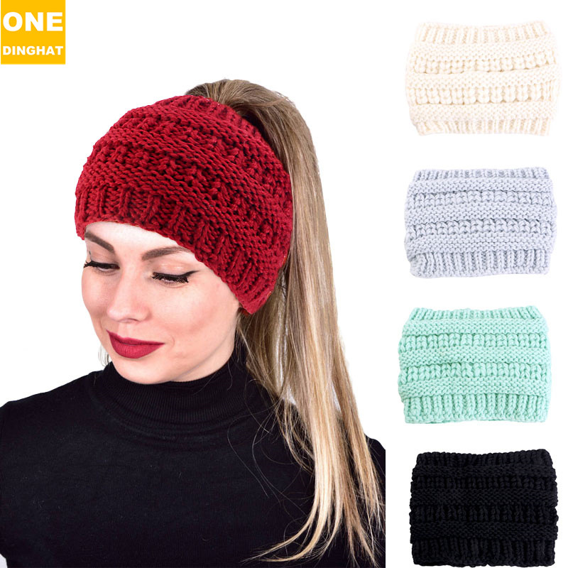 Winter knitted keep warm ponytail with pigtail handmade