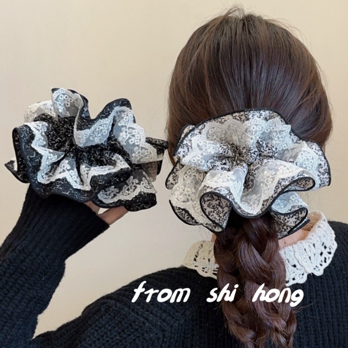 fresh small floral large hair ring for women new exquisite hair rope lace edge girl french large intestine ring tied-up hair hair accessories