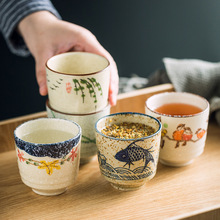 日式创意复古陶瓷茶杯茶具寿司店手彩绘画水杯清酒杯饭馆餐厅批发