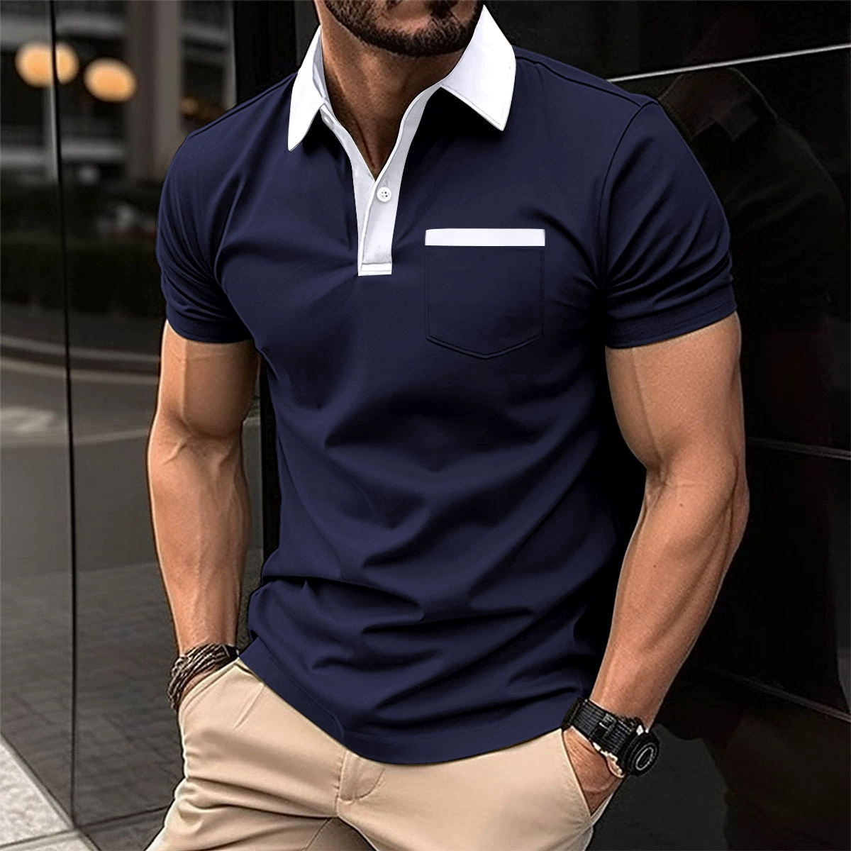 Модная футболка-поло европейского стиля, slim fit, короткий рукав, стильный дизайн, бренд 其他