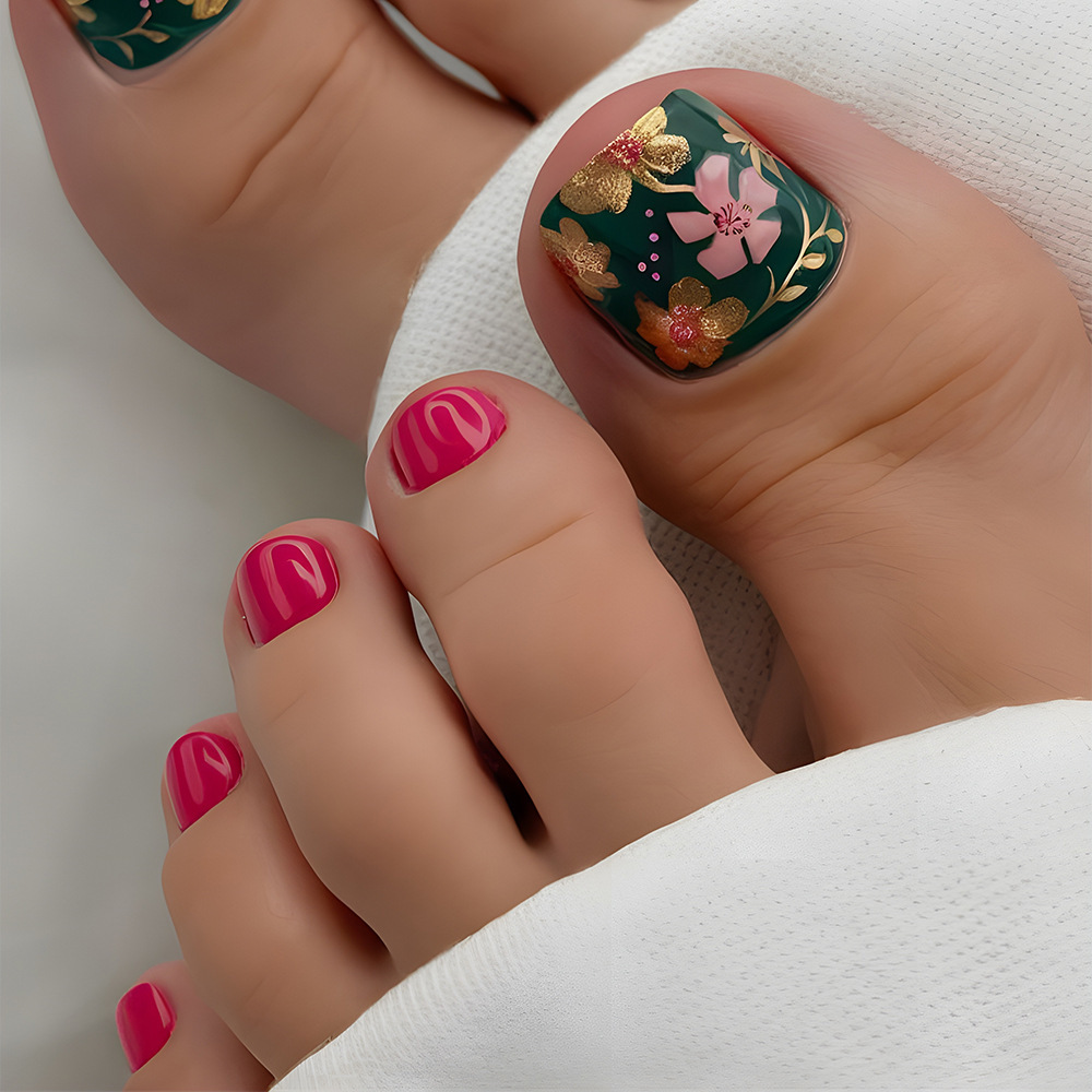 Hot Girl Green Paquete de 24 piezas de uñas de uñas Dulce y fresco parche de uñas de pie extraíble para uñas Venta caliente transfronteriza