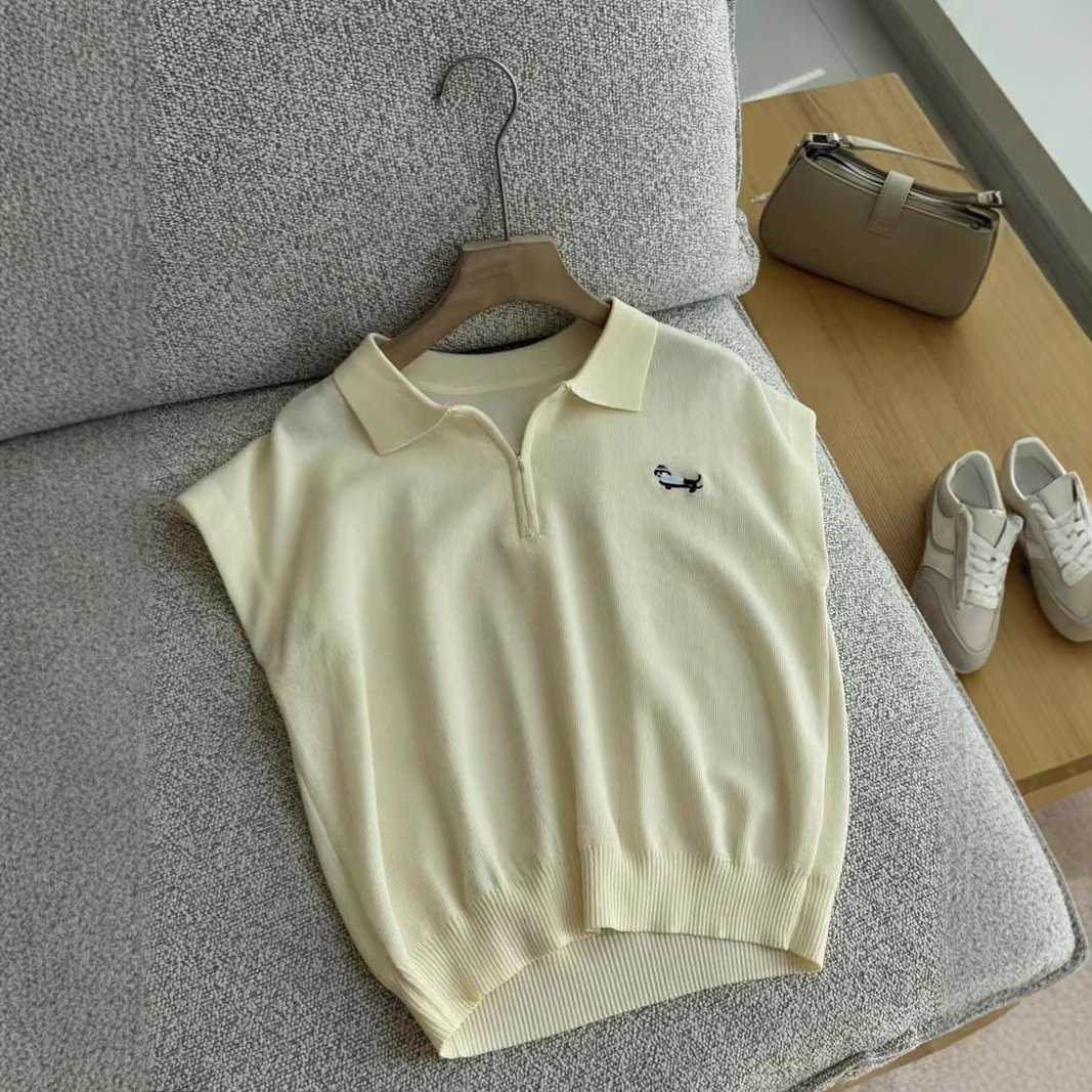 Children's POLO Knit Half-Zip Short-Sleeve T-Shirt Summer Lyocell Loose Top Girls' Collared Children's Clothing Toddlers