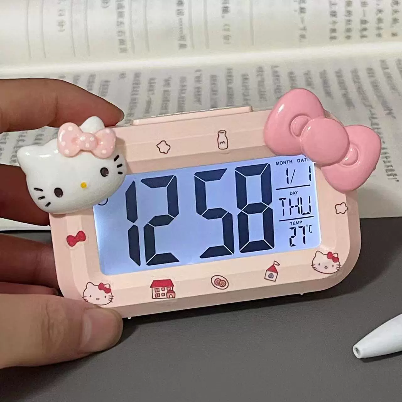 New kitty cat mini alarm clock luminous bedside clock cute portable multifunctional student dormitory clock