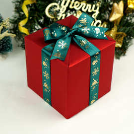 圣诞丝带DIY礼品包装绸带缎带礼盒拉花蝴蝶结成品红绿色烫金彩带