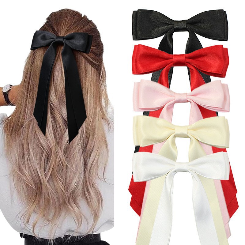 4cm Cross-Border Popular Bow Duckbill Hairpin Sweet Double-Layer Large Ribbon Hairpin Long Ribbon Hair Accessory