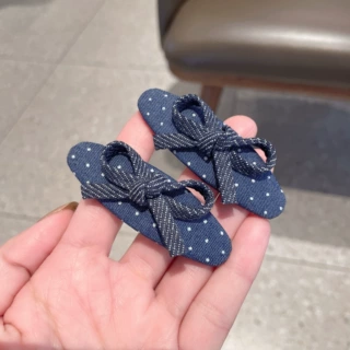 新款韩系牛仔波点蝴蝶结BB夹早秋高质感碎发侧边刘海夹发夹发饰女