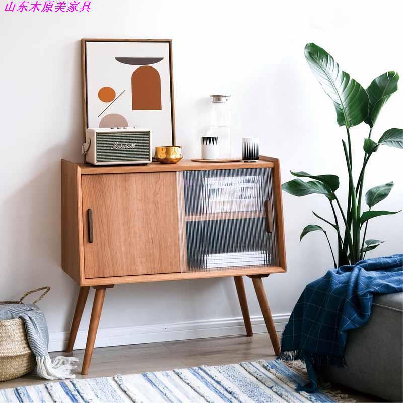 Solid wood side cabinet Nordic Japanese style small apartment cherry wood black walnut living room dining room storage tea cabinet small side cabinet