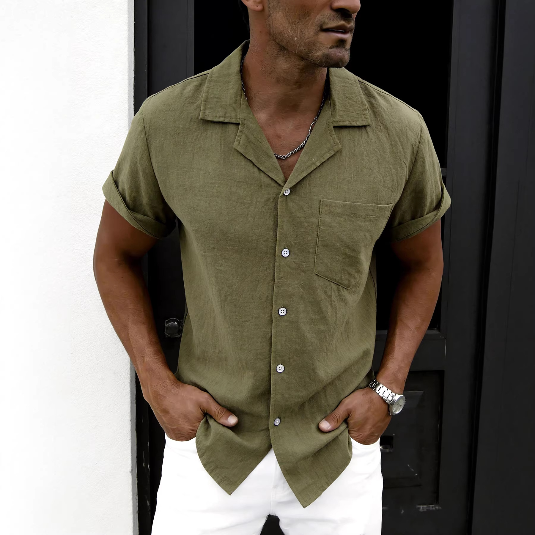 Camisa de algodón y lino 2026, nueva camisa de verano de manga corta para hombre, camisa informal de lino de media manga, camisa fina para hombre