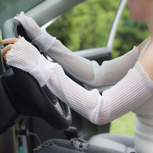 Summer Women Sun Protection Sleeve Covers UV Protection Arm Sleeves for Driving Net Lace Edge Thin Ribbons Loose Plus Size Ice Sleeve