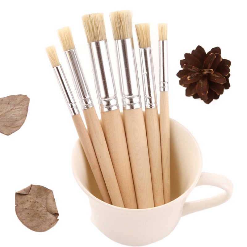 Transfronterizo 6 varillas de troncos Cepillo de melena de cerdo Cepillo de pintura de plantilla hueca Cepillo de pintura al óleo Cepillo acrílico para arte
