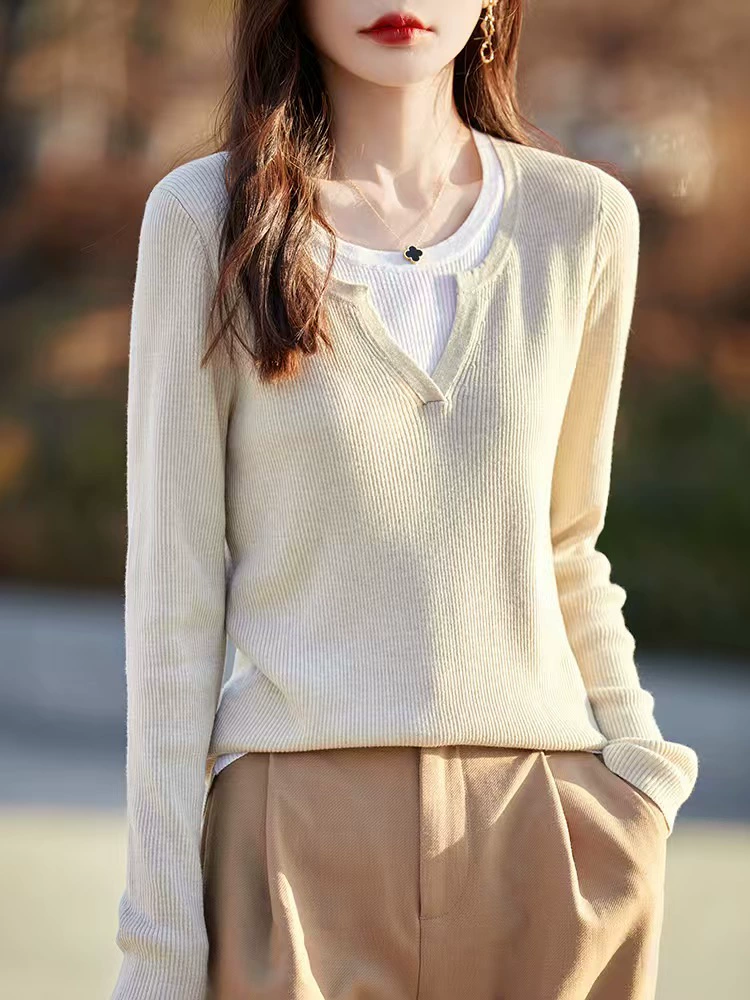 Autumn woolen sweater, thin knitted base set