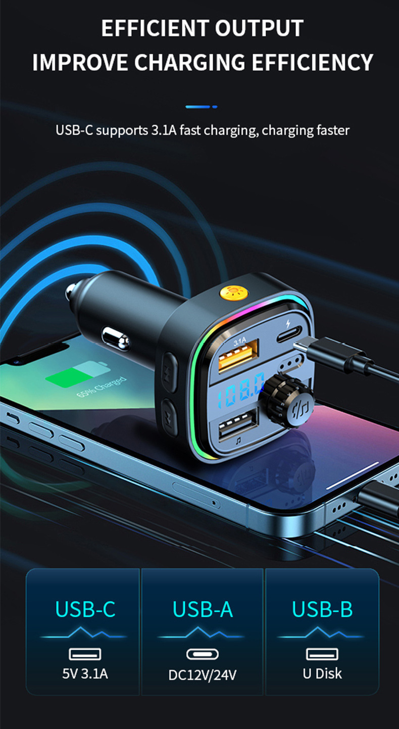 C26 Car Bluetooth Mp3 Music Player Bt5.0 Car Fm Transmitter Hands-Free Call Mobile Phone Music
