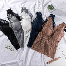 加大版性感蕾丝裹胸美背内衣 防走光透气可拆卸胸罩长款美背内衣