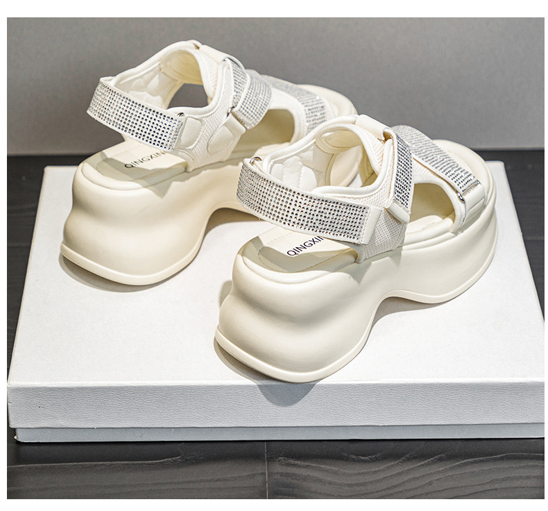 Dép sandal đế xuồng tăng chiều cao lưới thoáng khí đính đá phong cách casual nữ — M2597 màu đen, M2597 màu be chi tiết 21