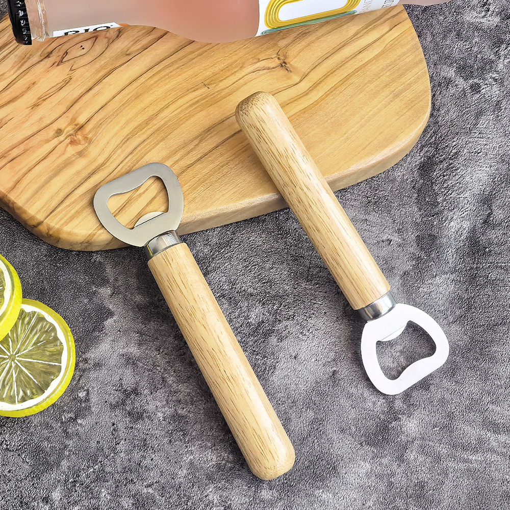 Transfronterizo de acero inoxidable mango de madera mango redondo cerveza abrarabarraje comercial barra abrarabarraje herramientas de cocina abrarabarraje