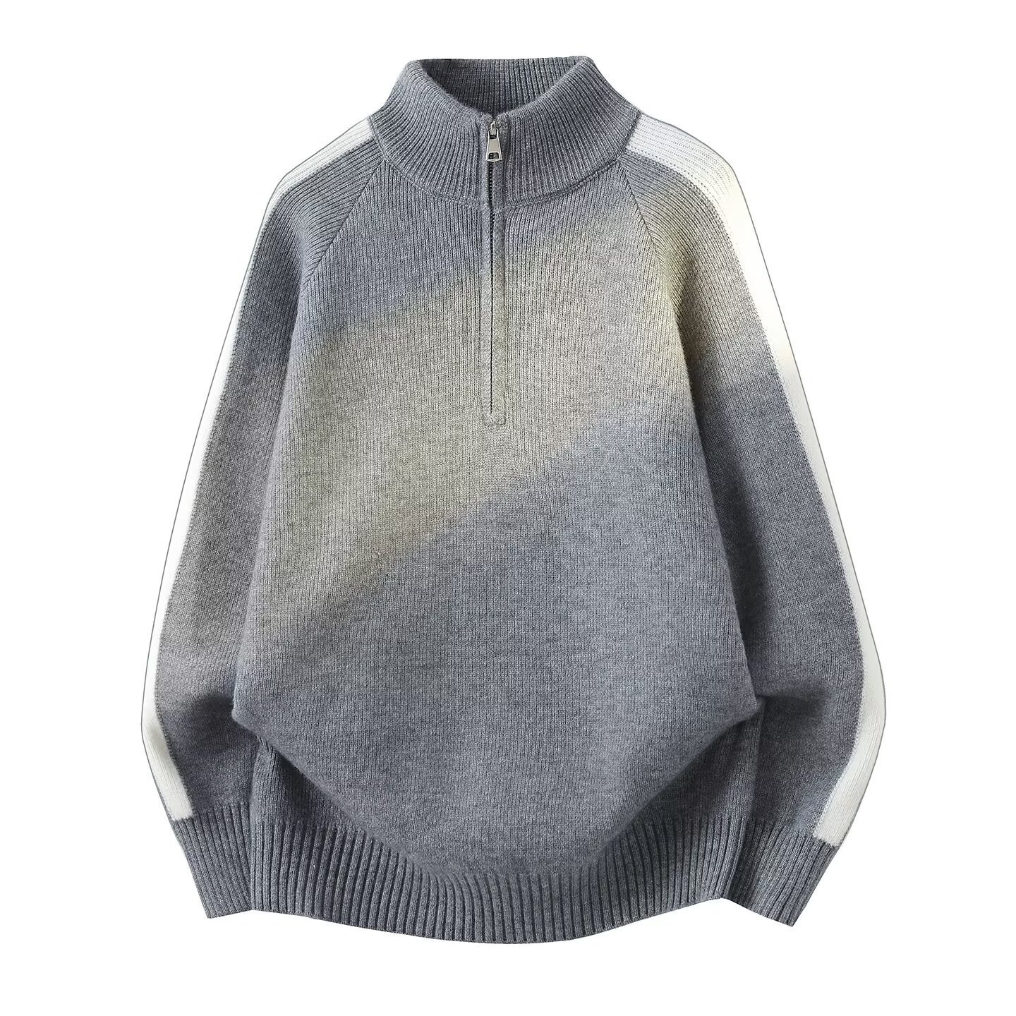 Explosiones transfronterizas de tamaño europeo medio cremallera lateral suéter de rayas de cuello masculino otoño invierno fábrica de tendencia al por mayor