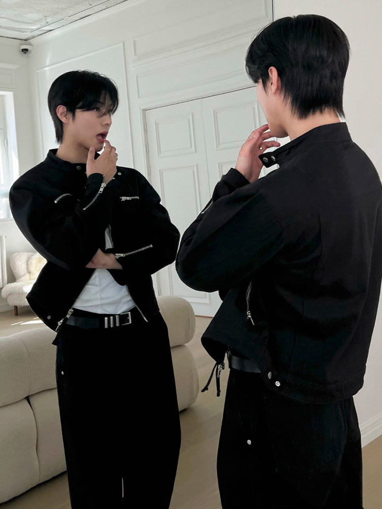 MYQ高級感ショート機能コート男性春のゆるいスタンドカラージャケット