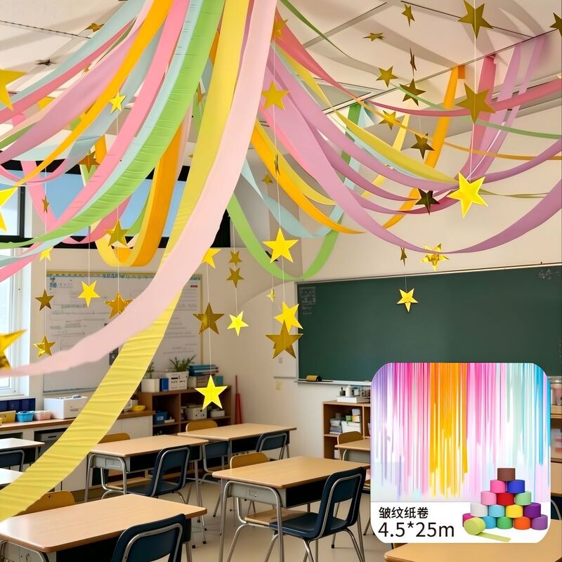 Classroom Decorations for the Start of School Season, Kindergarten and Elementary School Birthday Scene Setup, Photo Props, Crepe Paper Garlands, and Ribbons Classroom Decorations for the Start of School Season, Kindergarten and Elementary School Birthday Scene Setup, Photo Props, Crepe Paper Garlands, and Ribbons