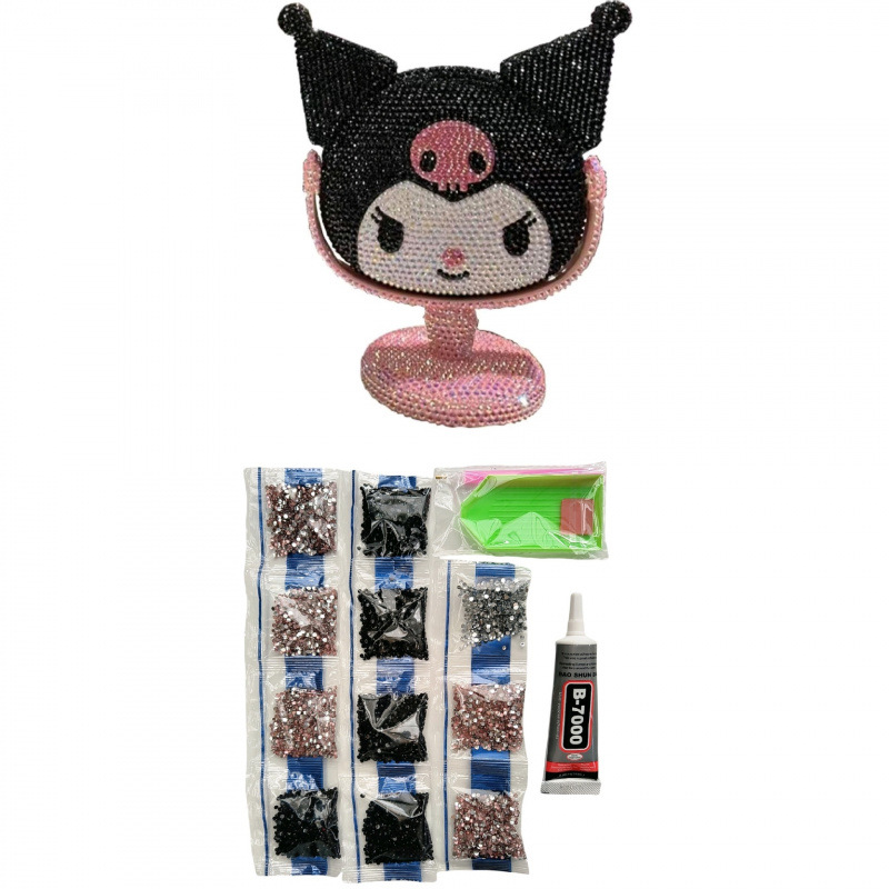 Espejo de maquillaje de escritorio Kulomi, espejo de tocador de diamante de pegatina de bricolaje hecho a mano, diseño de rotación de escritorio creativo, espejo de diamante pegajoso