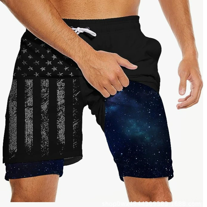 Шорты Летняя 3D цифровая печать для взрослых двухслойные пляжные брюки Amazon Трансграничная коммерция 2024 Горячие поставки
